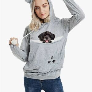 Pet Carrier Gray Hoodie with Pom Poms